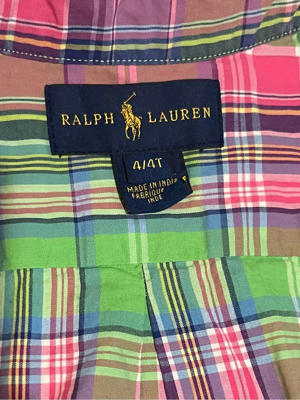 Ralph Lauren Boys' Green Plaid Button-Down Shirt with Pink & Blue Accents